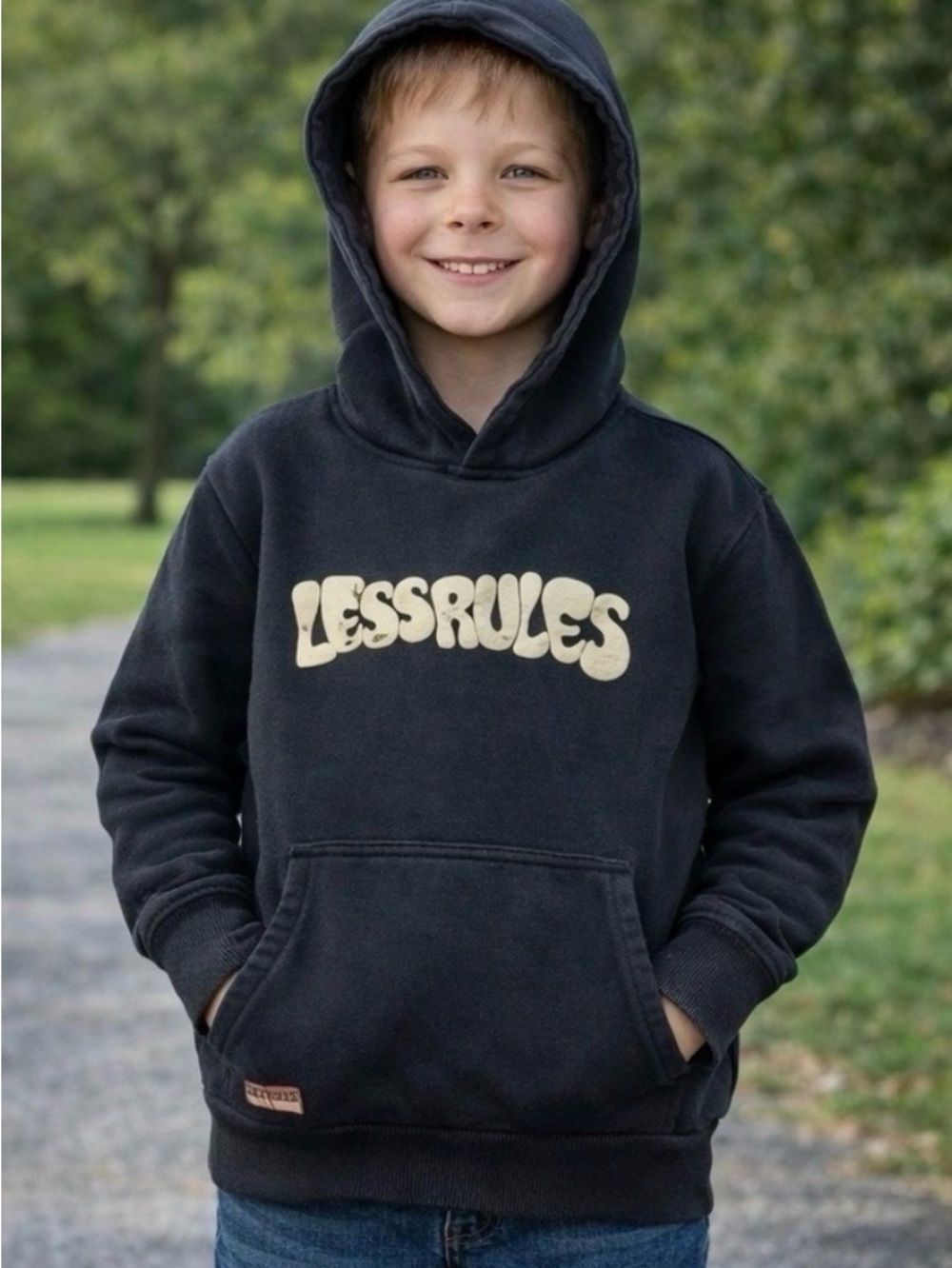 Zara Black Hoodie with Cream 'LESSRULES' Graphic